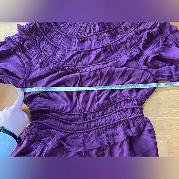 Farm Rio Smocked Burgundy Ruffle Blouse - Picture 13 of 16